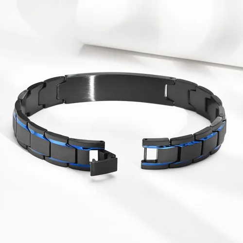 Vista 3 de VNOX Pulsera de eslabones de acero inoxidable personalizada para hombre, elegante pulsera de cadena de eslabones cuadrados de dos tonos