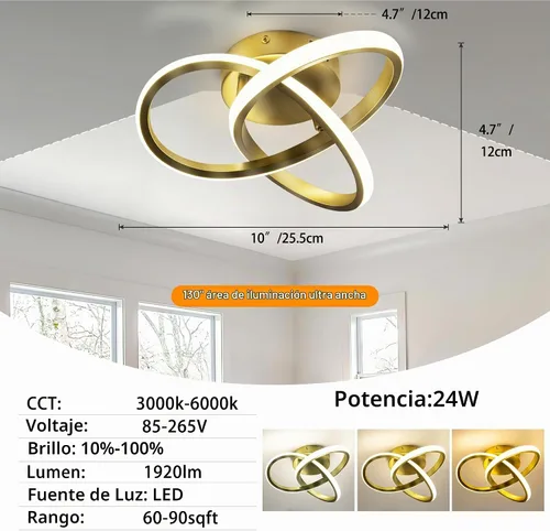 Vista 4 de Lámpara de techo moderna de 10 pulgadas, lámpara de techo regulable LED de 24 W con control remoto, temperatura de color ajustable de 3000 a 6000 K