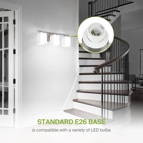 Vista 6 de ASD Accesorio de iluminación de tocador de montaje en pared de 3 luces Enchufe E26 de 60 W de 120 V Compatible con bombillas LED