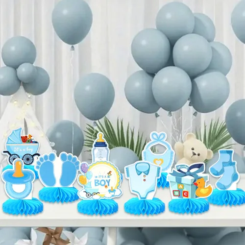 Vista 4 de 9 piezas de centros de mesa con diseño de panal de abeja "It's a Boy" para fiesta de cumpleaños, centros de mesa para baby shower, tema