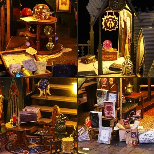 Vista 6 de Mini casa de muñecas de madera 3D con cubierta a prueba de polvo y movimiento de música, kit de casa de muñecas en miniatura y muebles, idea