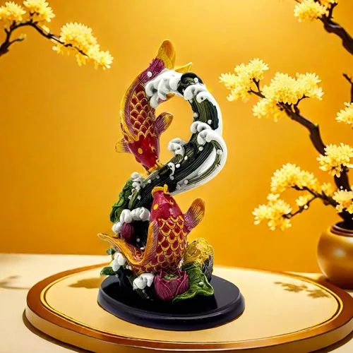 Vista 8 de Escultura china de la estatua de los peces de Feng Shui Frgurine Buen regalo de la suerte para el amante de FengShui Decoración decorativa