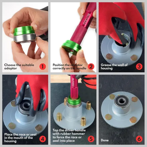 Vista 7 de BILITOOLS Kit de prensa de rodamientos, juego de 10 piezas de conductores de pistas de rodamientos y sellos, juego de instalador de conductores
