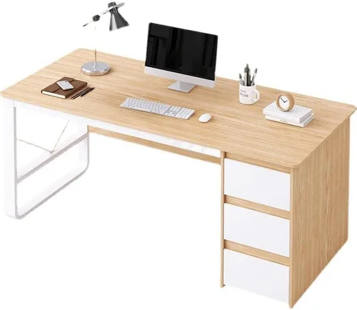 Vista 4 de Escritorio rectangular de oficina con 3 cajones, mesa de estudio, escritorio para estudiantes, escritorio para escribir, laptop, oficina en casa