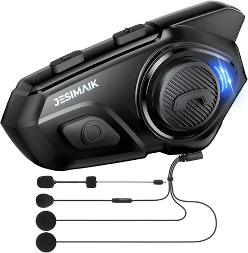 Vista 10 de JESIMAIK Auriculares Bluetooth para Casco de Motocicleta, Sistema de Comunicación de Casco de 2KM de 10 Vías, Intercomunicador de Audio Multitarea