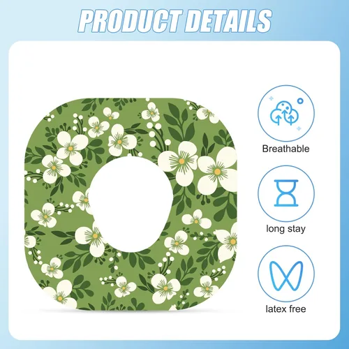 Vista 4 de 25 parches adhesivos para Dexcom G7, parches de glucosa con estampado de flores de primavera, cubierta de sensor CGM, impermeable, transpirable