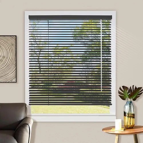 Vista 4 de Mini persianas de aluminio inalámbricas de 1 pulgada, persiana de privacidad horizontal anti-UV negra, mini persiana personalizada para ventanas