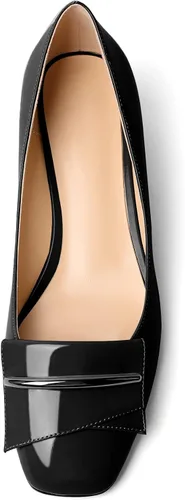 Vista 3 de Zamikoo Zapatos de tacón de bloque para mujer, punta cuadrada, tacones bajos gruesos, zapatos de vestir de tacón con lazo para oficina, boda