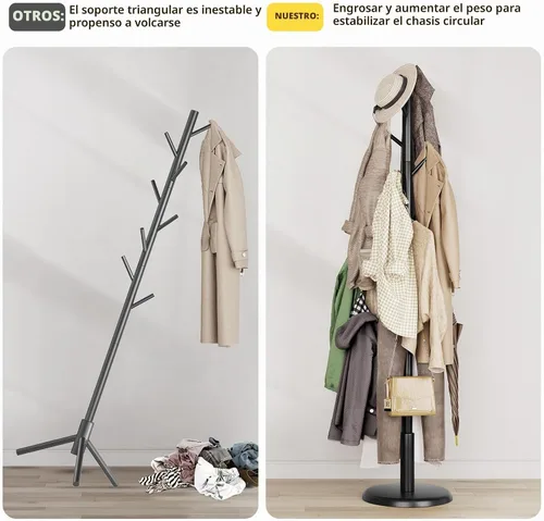 Vista 3 de Taitiy Perchero de madera maciza independiente con 10 ganchos para dormitorio, sala de estar, entrada, soporte resistente para sombreros, abrigos