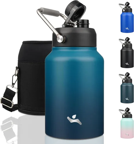 Vista 34 de Konokyo Jarra de medio galón con asa, botella de agua aislada de 64 onzas con bolsa de transporte, botella de metal de acero inoxidable al vacío