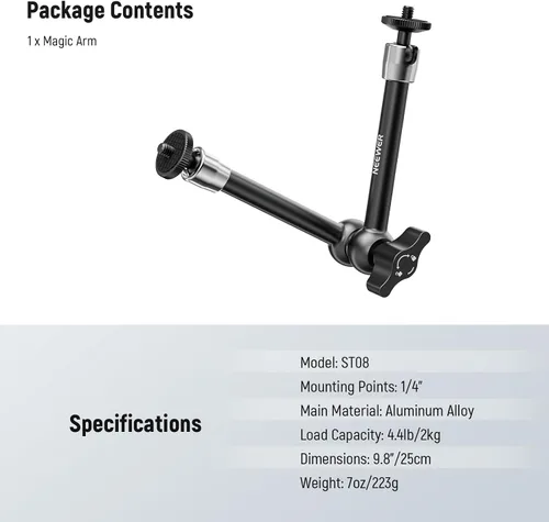 Vista 17 de NEEWER Brazo mágico de fricción articulado ajustable de 15 cm con tornillo de 1/4 en ambos extremos, compatible con jaula SmallRig, flash/luz