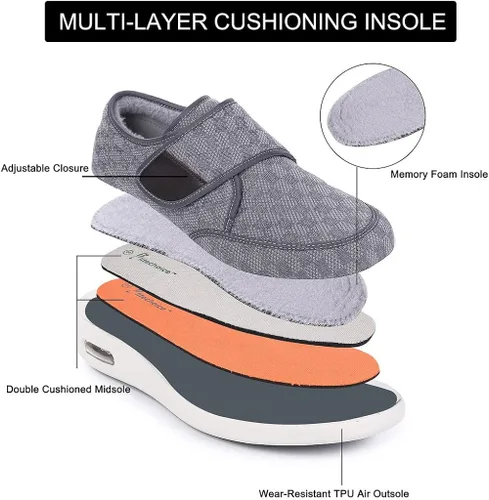Vista 3 de Elitechoice Zapatos para diabéticos para hombres, zapatos para diabéticos de ancho ancho, cierre ajustable, ligeros, transpirables, pies hinchados