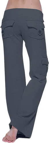 Vista 4 de Pantalones de yoga con corte de bota para mujer, con bolsillos de carga, elásticos, pantalones palazzo, pantalones largos y anchos para entrenamiento