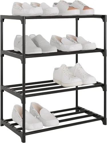 Vista 5 de Zapatero pequeño de metal, estante apilable para zapatos, organizador de almacenamiento para entrada, pasillo y armario (3 niveles, negro)