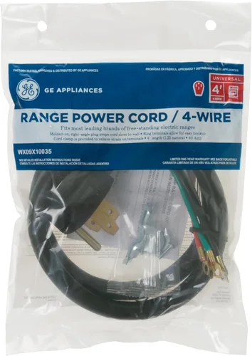 Vista 2 de WX09X10035 GE Appliances - Cable de rango de 4 cables, 40 amperios, cable de alimentación de rango eléctrico de alta resistencia con enchufe