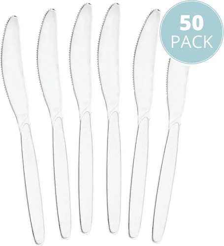 Vista 3 de Plasticpro Cuchillos desechables de plástico transparente, utensilios pesados, paquete de 50