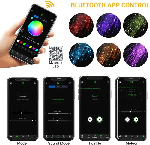 Vista 6 de Twinkle Starlight Headliner Light, 16W 1000pcs 9.8ft Kit de Luz LED de Fibra Óptica para Techo con Estrellas APP/Control Remoto