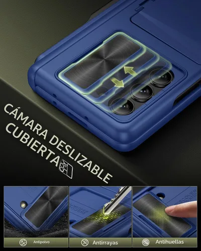 Vista 5 de Funda para Samsung Galaxy Z Fold 5 y Soporte para S Pen y Protección de Bisagra y Cubierta de Cámara, Tarjetero Incorporado y Protector de Pantalla