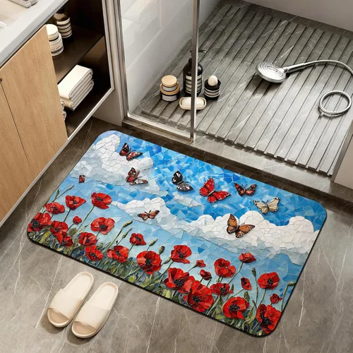 Vista 8 de Tapete de baño antideslizante, decoración de baño con purpurina bendita, tapete de baño plateado de diatomeas de secado rápido, absorbente, alfombra