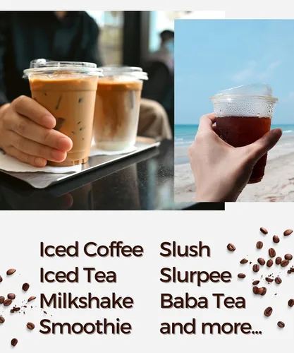Vista 5 de Vasos de plástico transparente de 12 oz con tapas sin pajita, 25 juegos de vasos desechables de plástico para café helado, vasos para llevar