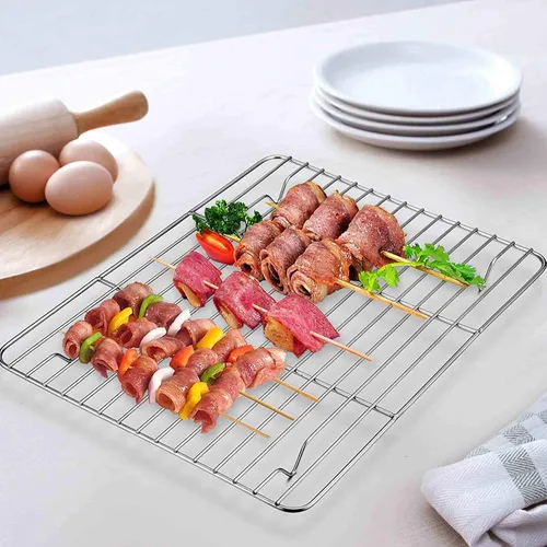 Vista 6 de TeamFar Juego de bandeja y rejilla para horno tostador, 9.3'' x 7'' x 1'', bandeja para horno tostador de acero inoxidable bandeja para asar,