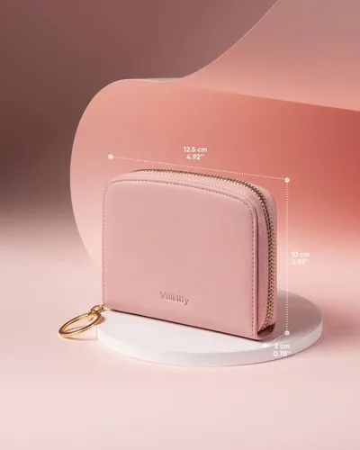 Vista 7 de Vulkitty Cartera pequeña para mujer con bloqueo RFID con cremallera alrededor de la funda triple compacta de cuero para tarjetas con bolsillo