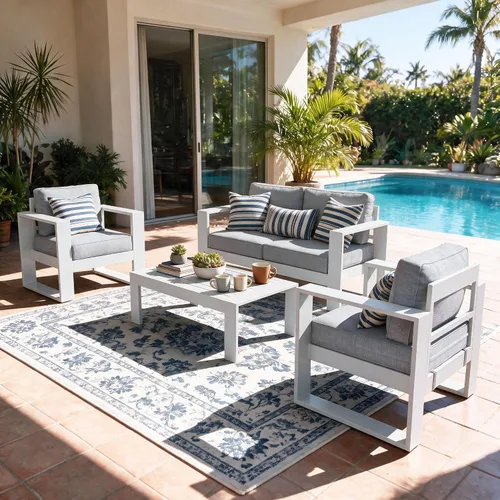 Vista 10 de LayinSun - Juego de muebles de patio de aluminio para exteriores de 4 piezas, sofá de conversación moderno de metal con mesa de café y cojines Negro