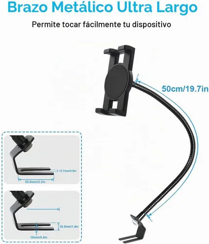 Vista 4 de Z Fold - Soporte plegable para teléfono - Soporte para tableta, riel de asiento de coche/camión, soporte de suelo ajustable con cuello de cisne