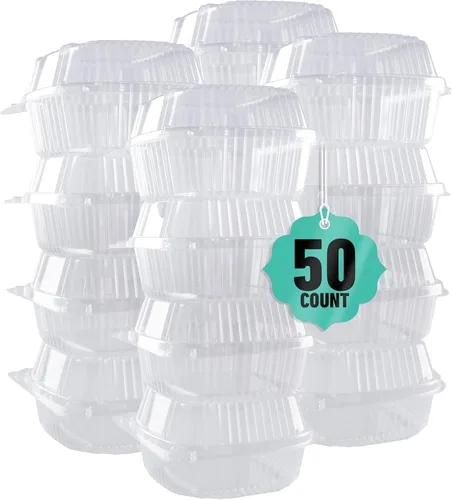 Vista 9 de O'CREME Contenedor de poliestireno con tapa con bisagras de 6 pulgadas de ancho x 3.1 pulgadas de alto para mini molde para tartas, paquete de 25
