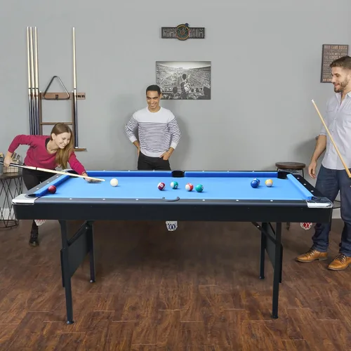Vista 2 de Ditkoko Mesa de billar, mesa de billar plegable de 64 pulgadas con bolas, tacos, tiza, cepillo y triángulo, juego de mesa de billar para sala