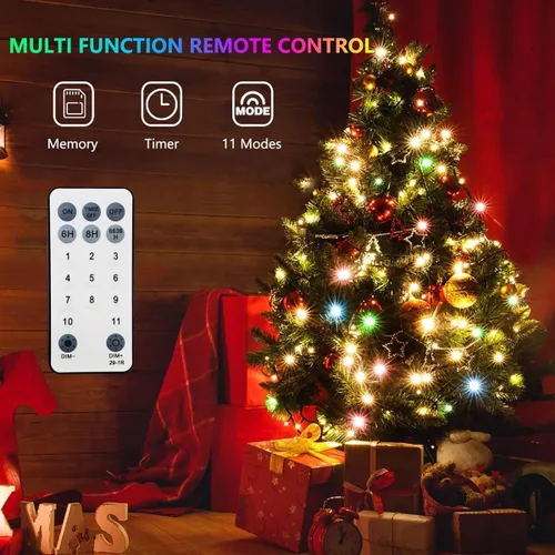 Vista 8 de XUNXMAS Luces de Navidad con 300 luces LED de 108 pies que cambian de color con blanco cálido y multicolor, 11 modos, impermeable, conectable, tira