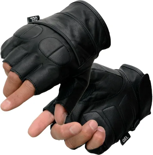 Vista 30 de Guantes Milwaukee Leather para hombre sin dedos para motocicleta Comodidad acolchada; alivio de vibración; bordado de llama