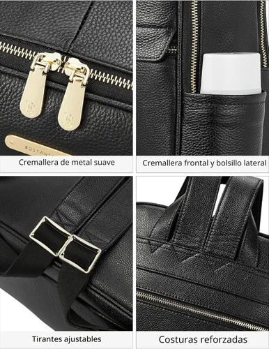 Vista 7 de BOSTANTEN Mochila para portátil de 15.6 pulgadas de cuero genuino para mujer, mochila informal para universidad, bolsa de viaje