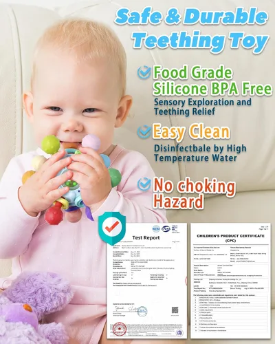 Vista 5 de Juguetes de Dentición para Bebés Mordedores para Bebés de 0-6 Meses Juguetes para Bebés Niñas Regalos para 0 3 6 9 12 Meses, Sonajeros para Recién