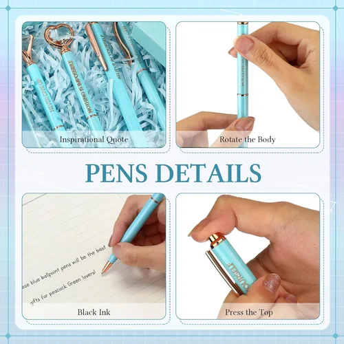 Vista 5 de Yeaqee Juego de 6 bolígrafos inspiradores para mujer, regalo 2026, bolígrafos de diamante con cristal, suministros de oficina motivacionales con Azul