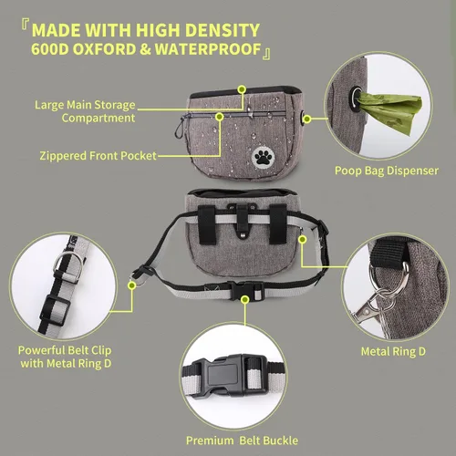 Vista 4 de Bolsa grande de 7 tazas para golosinas para perros con clicker, bolsas para entrenamiento de mascotas, bolsa de cierre automático cruzado