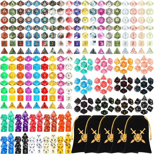 Vista 8 de 105 piezas, conjuntos de dados a granel, dados poliédricos con bolsa con cordón, juego de mesa de rol múltiple D4 D6 D8 D10 D% D12 D20