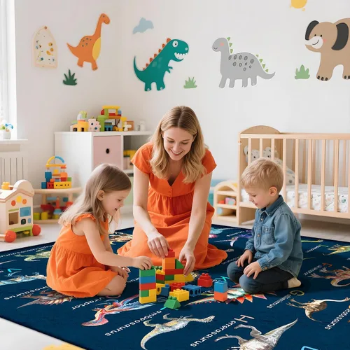 Vista 2 de Alfombra de 4 x 6 pies con dinosaurios para niños, alfombra educativa del ABC para sala de juegos, alfombras de juego para habitación de niños