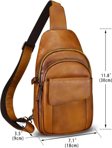 Vista 4 de LRTO Bolso de cuero genuino para hombres y mujeres retro de cuero real bandolera bandolera bandolera bolso de pecho