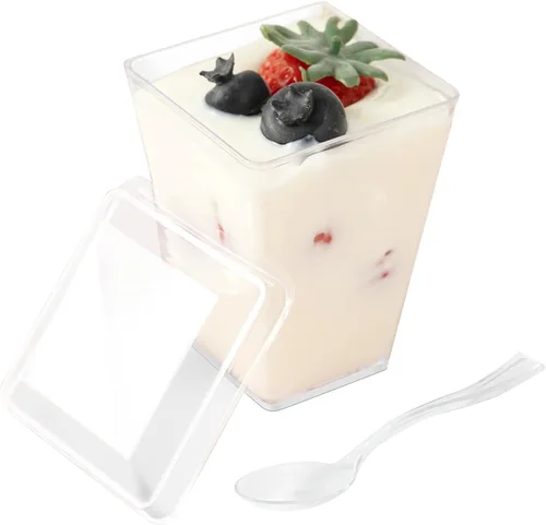 Vista 12 de HOMIP 60Pack 4oz Plastic Dessert Cups with Spoons (No lids), Parfait Cups Mini vasos cuadrados de plástico transparente para yogur, parfaits, pudín