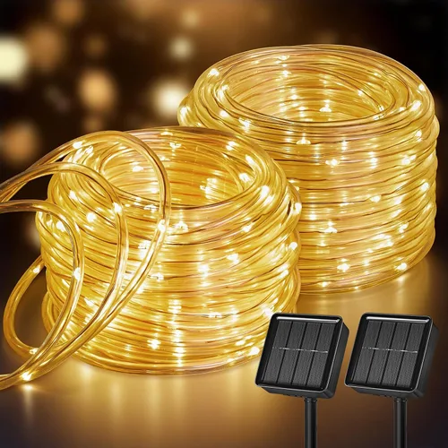 Vista 9 de Brightown Guirnalda de luces solares, 1 paquete de 100 luces LED de color blanco cálido de 39 pies para exteriores, IP65, impermeable, funciona