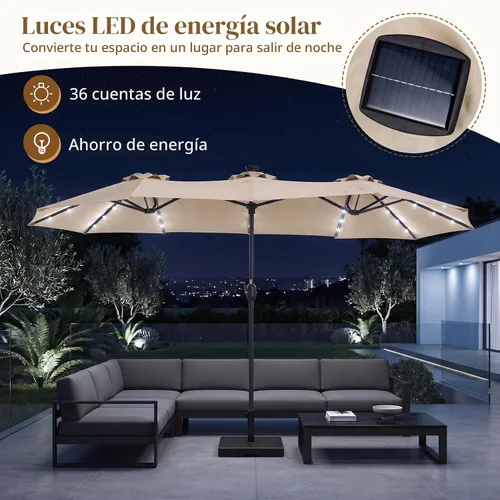 Vista 3 de Tangkula Sombrilla solar de patio de 13 pies, sombrilla de doble cara extra grande para mesa de mercado al aire libre con 36 luces LED, mango