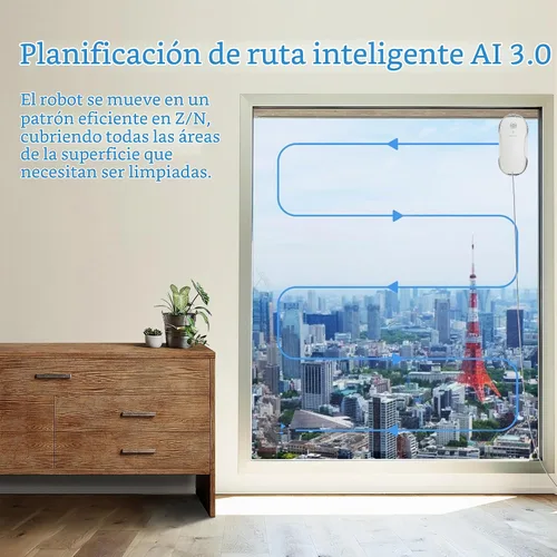 Vista 3 de Tosima W2 Robot limpiador de ventanas, limpieza automática con planificación inteligente de rutas, potencia de succión de 3800 Pa, tecnología