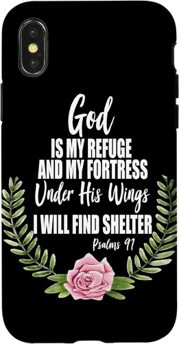 Vista 5 de God is My Refuge Christian Bible Psalms 91 Floral Case for iPhone 17