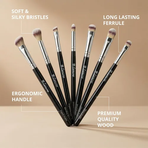 Vista 7 de 7 pieza Eye Juego de brochas, Negro/Plateado Fluffy, Smudging, Shading, Defining, Powder Cream Liquid Cosmetics, Eyeliner, Crease, Eyebrow