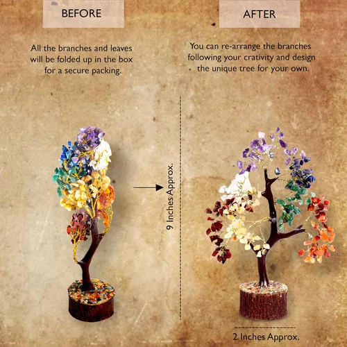 Vista 3 de Árbol de la vida de cristal de siete chakras para energía positiva, árbol de feng shui, árbol bonsái, piedras curativas, árbol de dinero, decoración