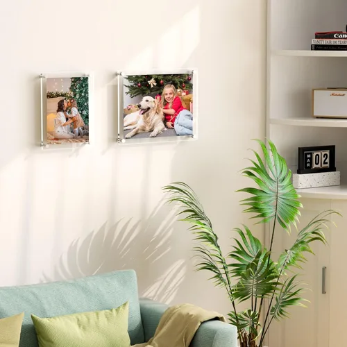Vista 6 de AITEE Paquete de 2 marcos de fotos acrílicos de 8 x 10 pulgadas, marcos de fotos transparentes para pared, modernos sin marco, cubos cuadrados