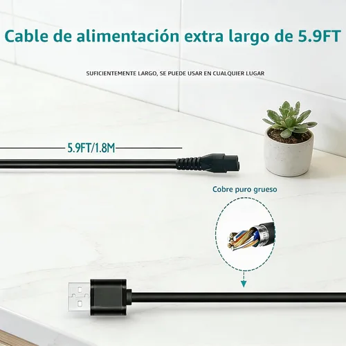 Vista 4 de Cable de carga USB compatible con el cable de afeitar Skull Pitbull Silver Razor