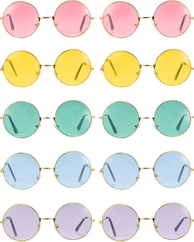 Vista 6 de Blulu 10 pares de gafas de sol John Hippie retro redondas estilo 60 gafas de sol circulares para hombres y mujeres disfraces fiestas regalos