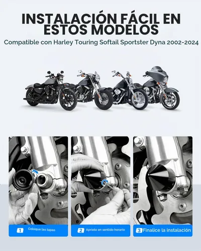 Vista 7 de Benlari Cubiertas negras para tuercas de eje delantero para Harley, tapas de tuerca de eje CNC compatibles con Harley Davidson Touring Sportster